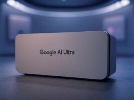 The device represents Google AI Ultra, showcasing advanced technology.